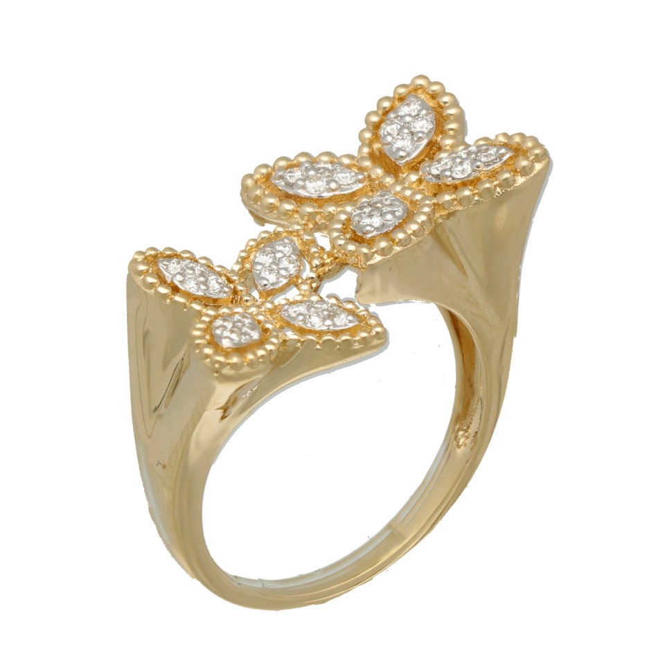 14Krt. gouden ''Flower'' ring gezet met Briljant 0.21Ct.