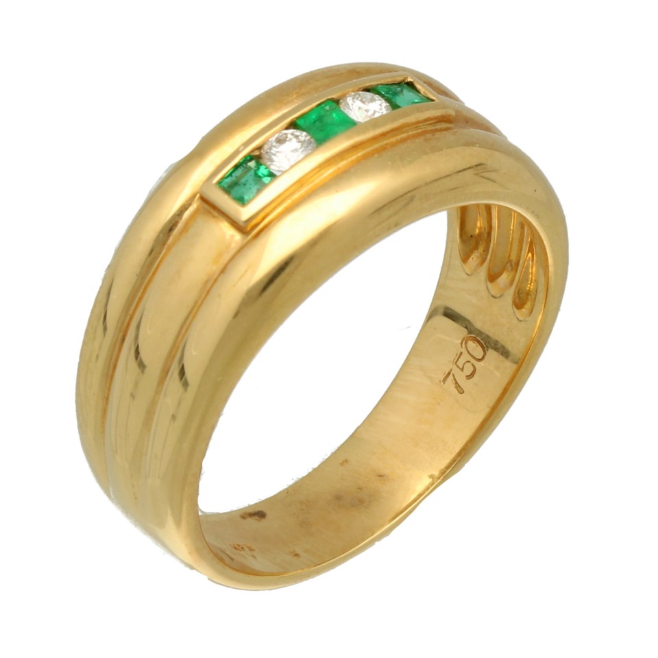 18Krt. gouden ring Smaragd 0.15 & Briljant 0.07Ct. 