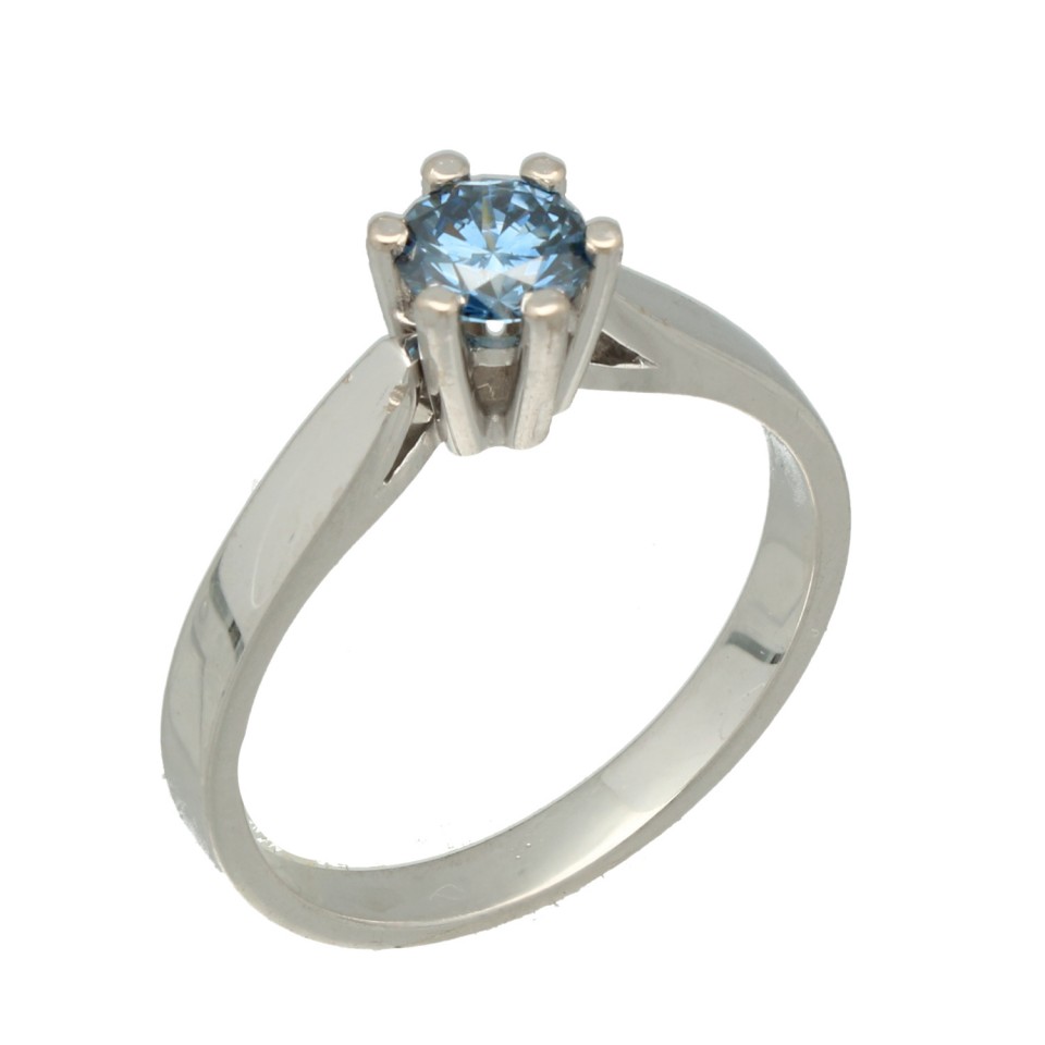 18Krt. witgouden Solitaire ring met blauwe diamant 0.50Ct. 