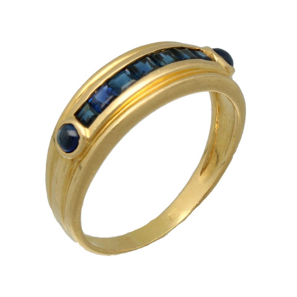 18 Krt. geelgouden ring met blauwe saffieren