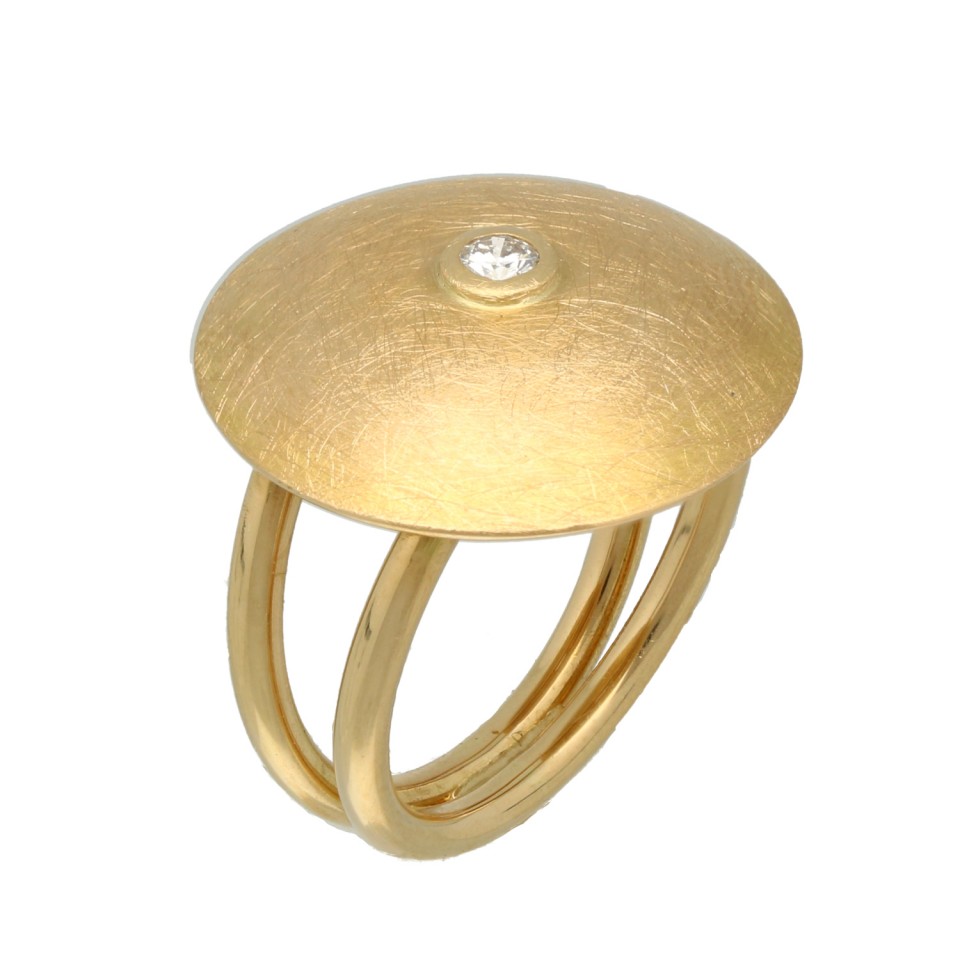 18 Krt. design ring, handgemaakt met briljant