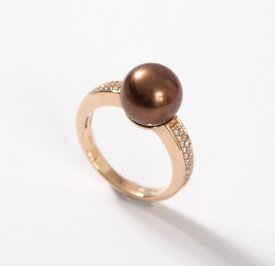 14 krt RosÃ© gouden Briljant/Parel ring