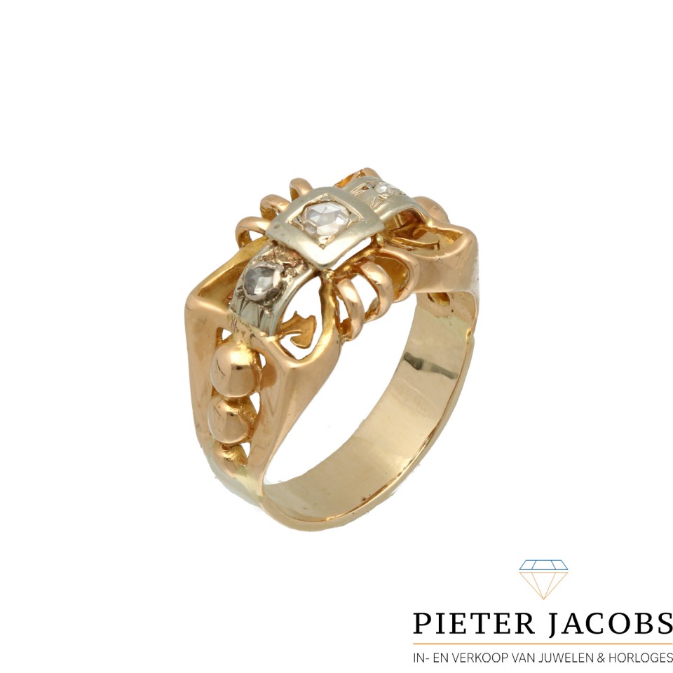 14 Krt. Antiek gouden ring bezet met Diamant Jaren '20
