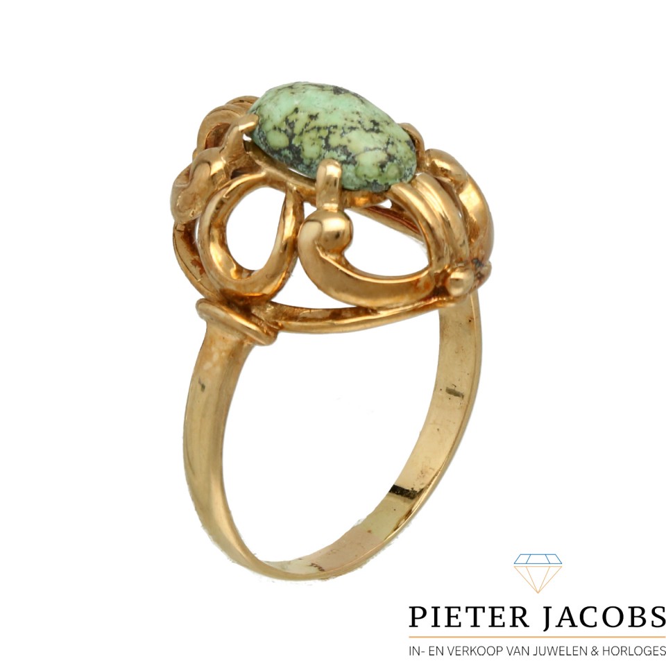 14Krt. geelgouden Vintage ring gezet met Turquoise