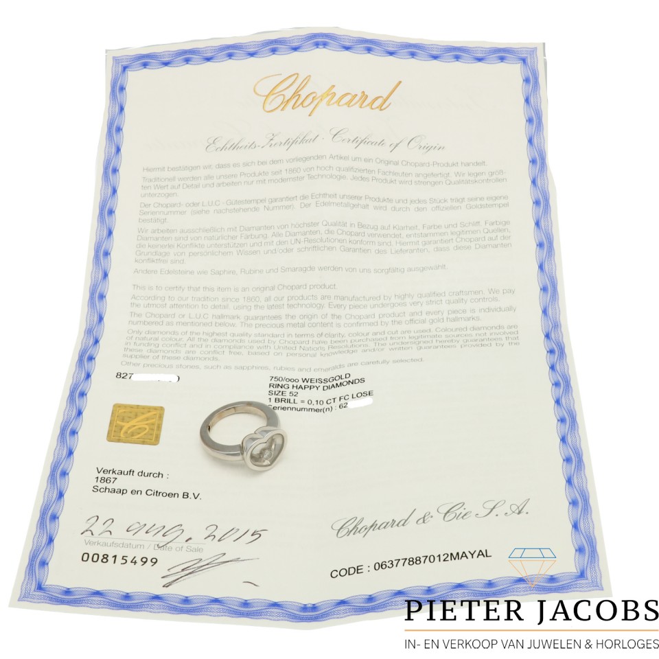 Witgouden Chopard Happy Diamonds Ring. Nieuwpr.â‚¬ 3260,-