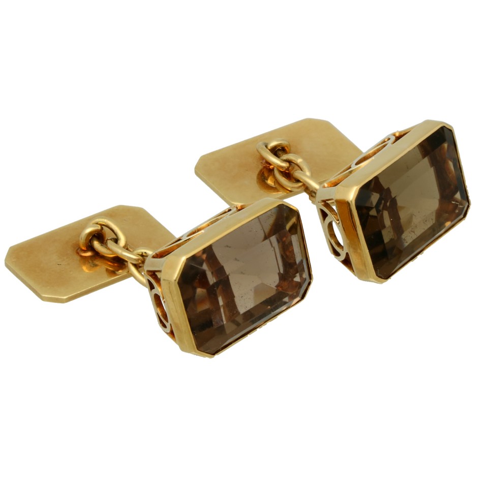 14 krt manchetknopen met rooktopaas.