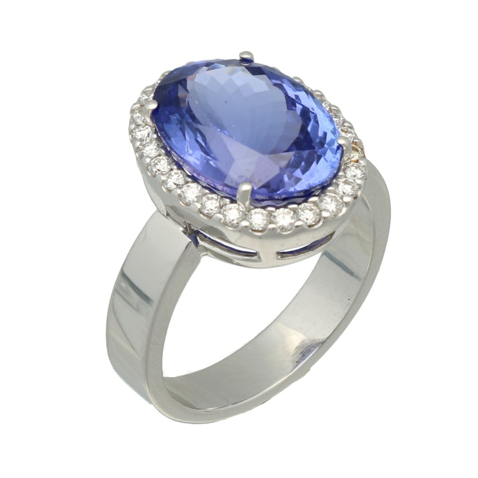 18Krt. Witgouden Entourage ring met Briljant & Tanzaniet 