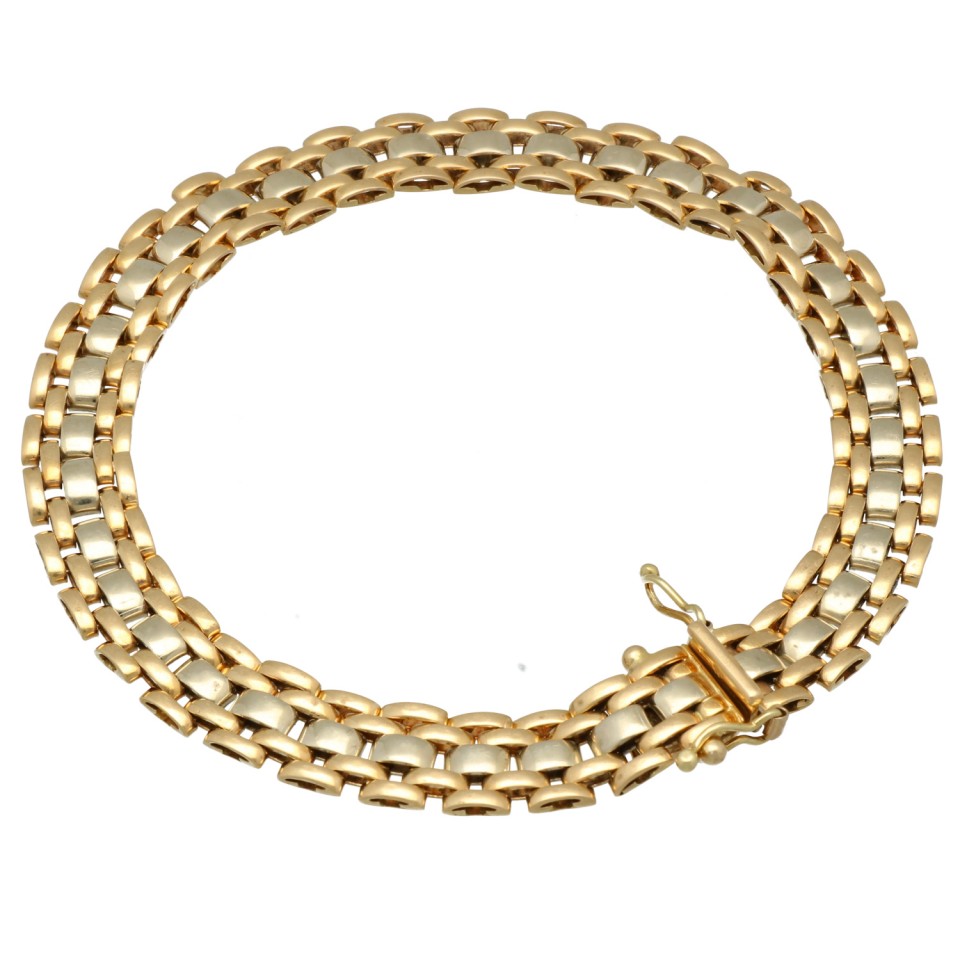 14 krt gouden bi-color armband, panthere schakel.