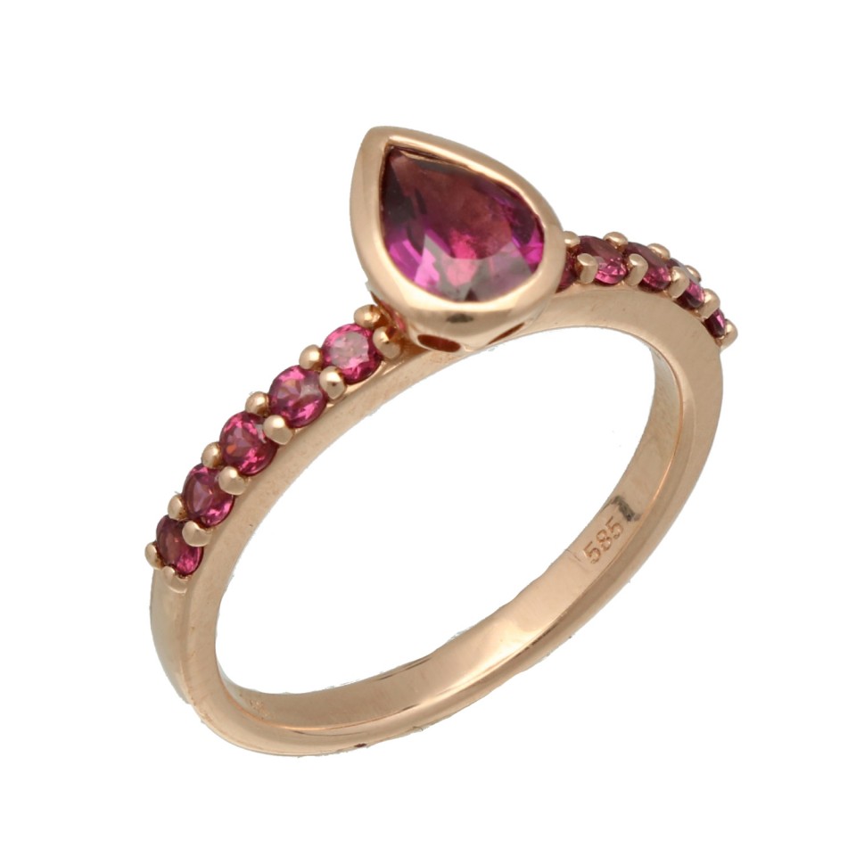 RosÃ© gouden ring met Rhodoliet