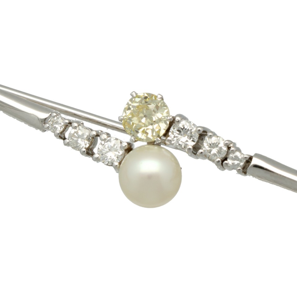 Art-deco Broche Diamanten-parel
