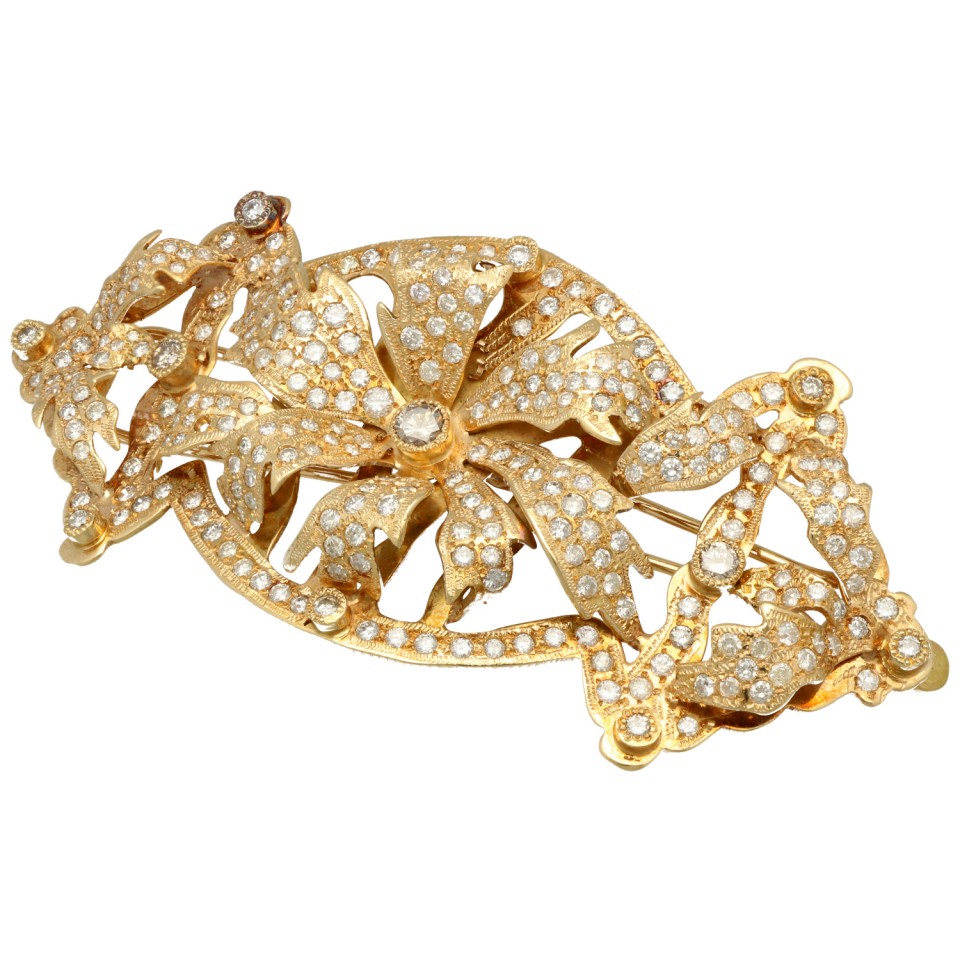 18 Krt.  broche-haarspeld vele Briljanten ca 4,5 ct.