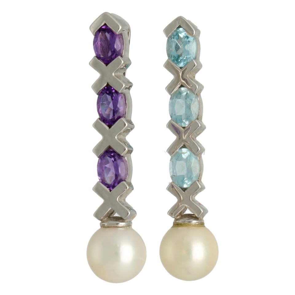 18 krt hanger met Topaas/Amethist en Parel