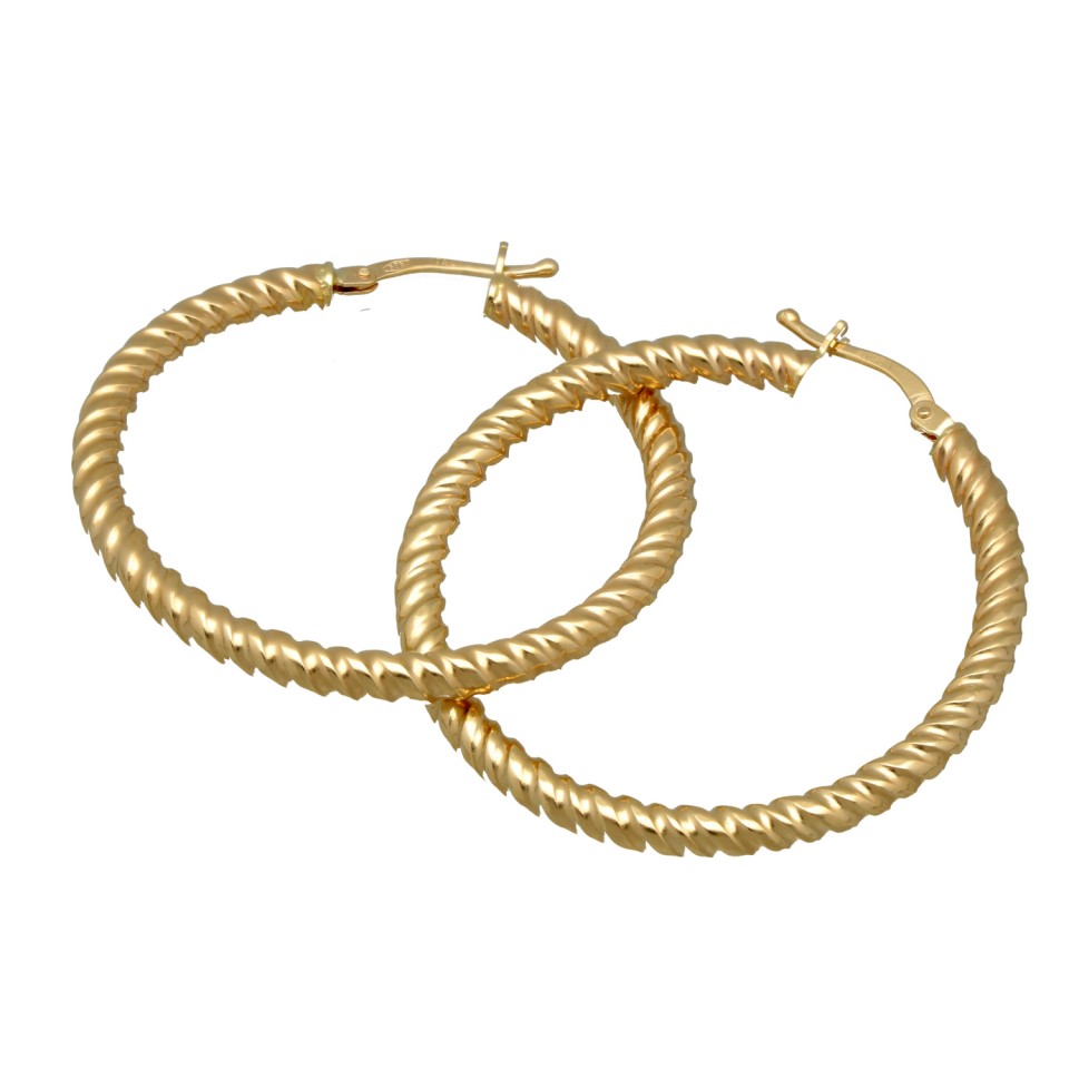 14 Krt Gouden Oorringen, gedraaid. 30mm