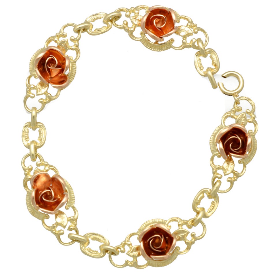 14 krt Vintage gouden armband met Rozen .
