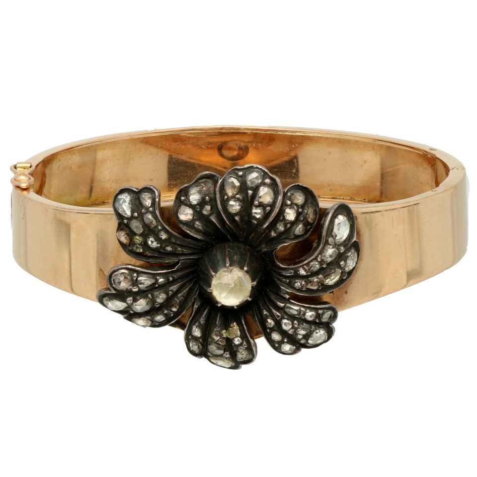 14 Krt Vintage Armband Roos geslepen Diamant 