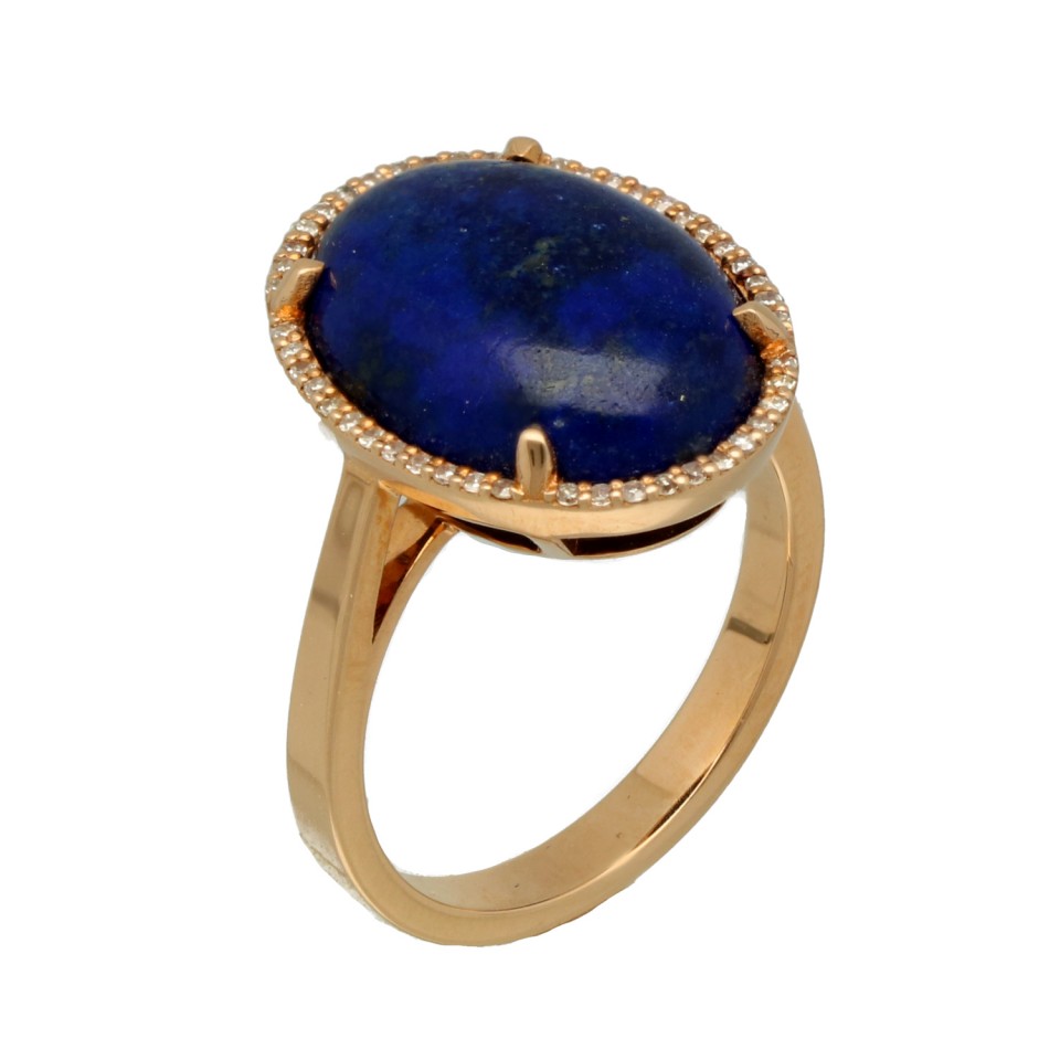 18kr RosÃ© gouden ring met Lapis Lazulli en diamanten