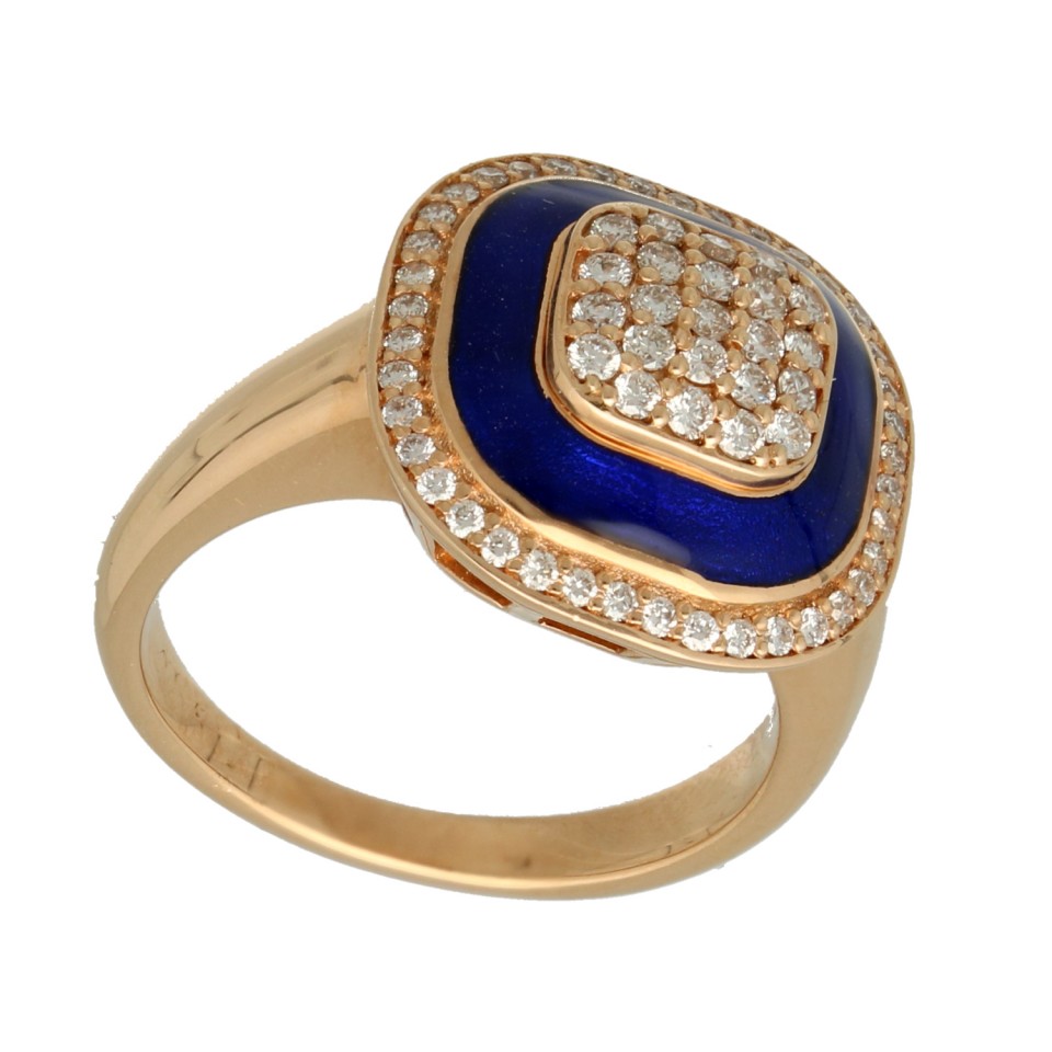 RosÃ© gouden entourage ring met Briljant en Emaille