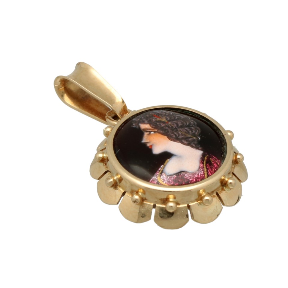 14 Krt Gouden Vintage hanger Limoges Email D'art