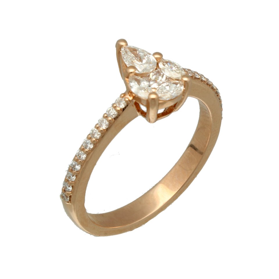 18 krt. ring RosÃ©gouden met diamanten.