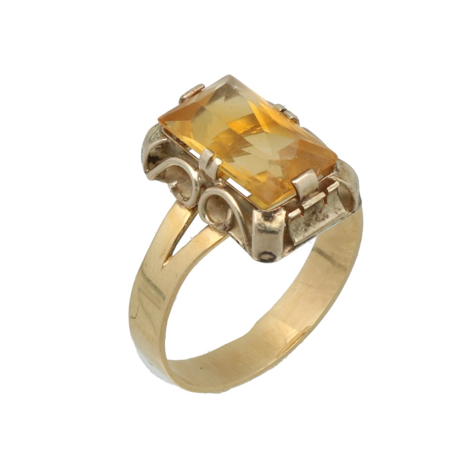 14Krt. gouden Retro ring met Citrien 'Jaren 30