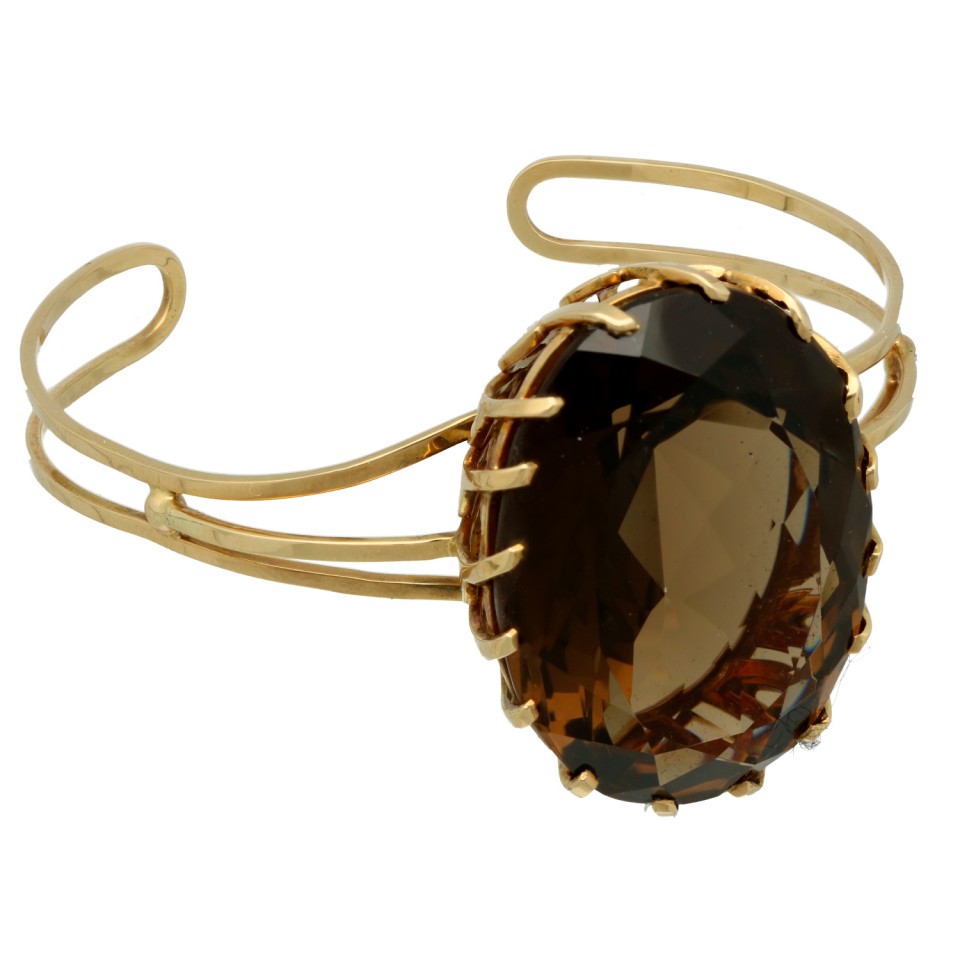 14 Krt vintage armband met grote Rooktopaas.