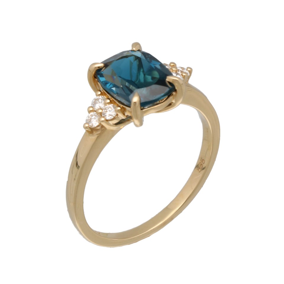 14Krt. gouden ring 'London Blue Topaz' Briljant 0.16Ct. 