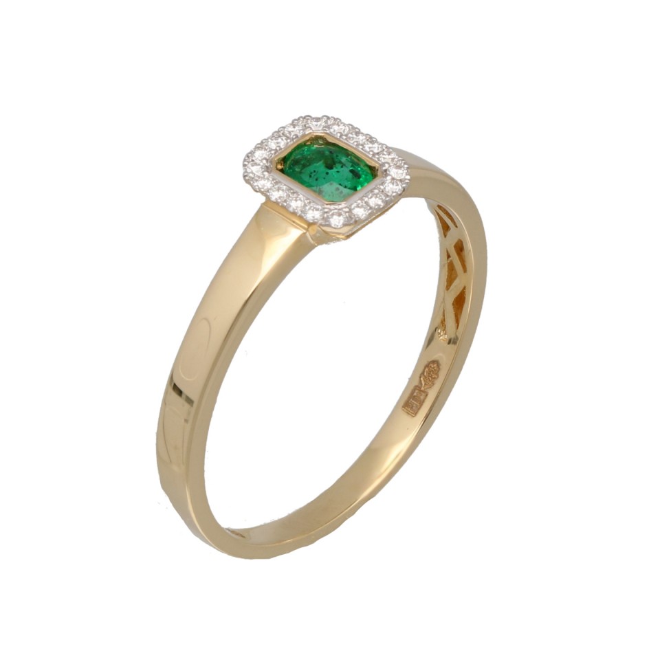 14Krt. geelgouden ring met Smaragd & Briljant 