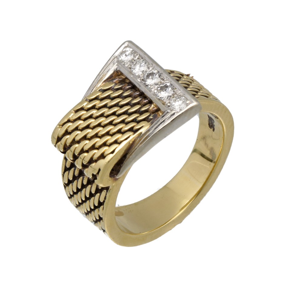 14 krt Vintage ring, gesp met briljanten