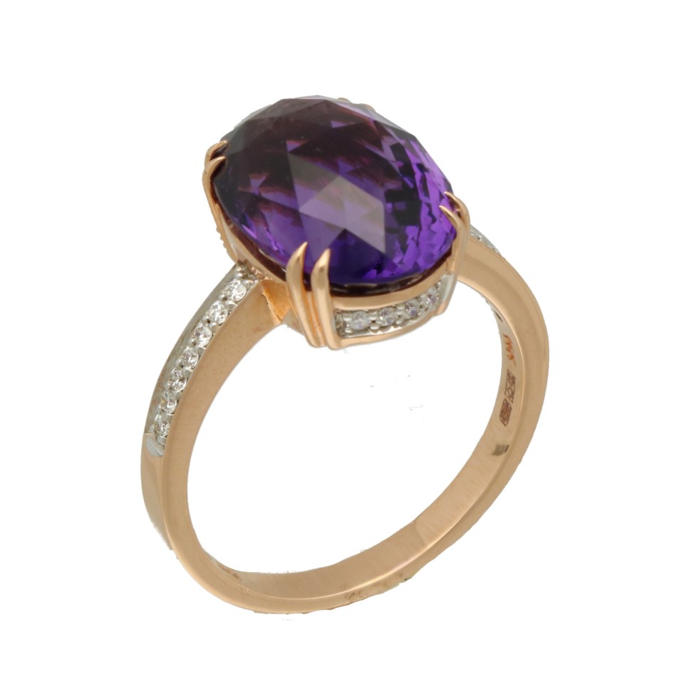 14 krt RosÃ© gouden ring met Amethist en Diamant