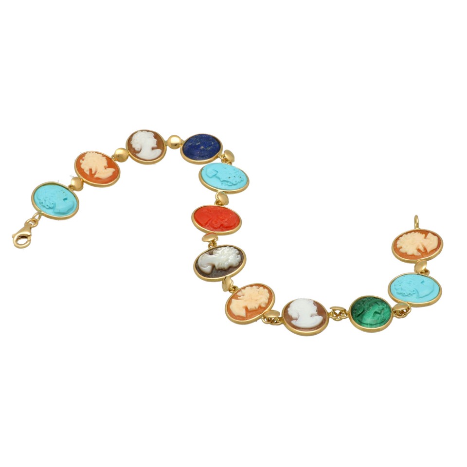 18 krt. armband gekleurde Camee, Italiaans design.