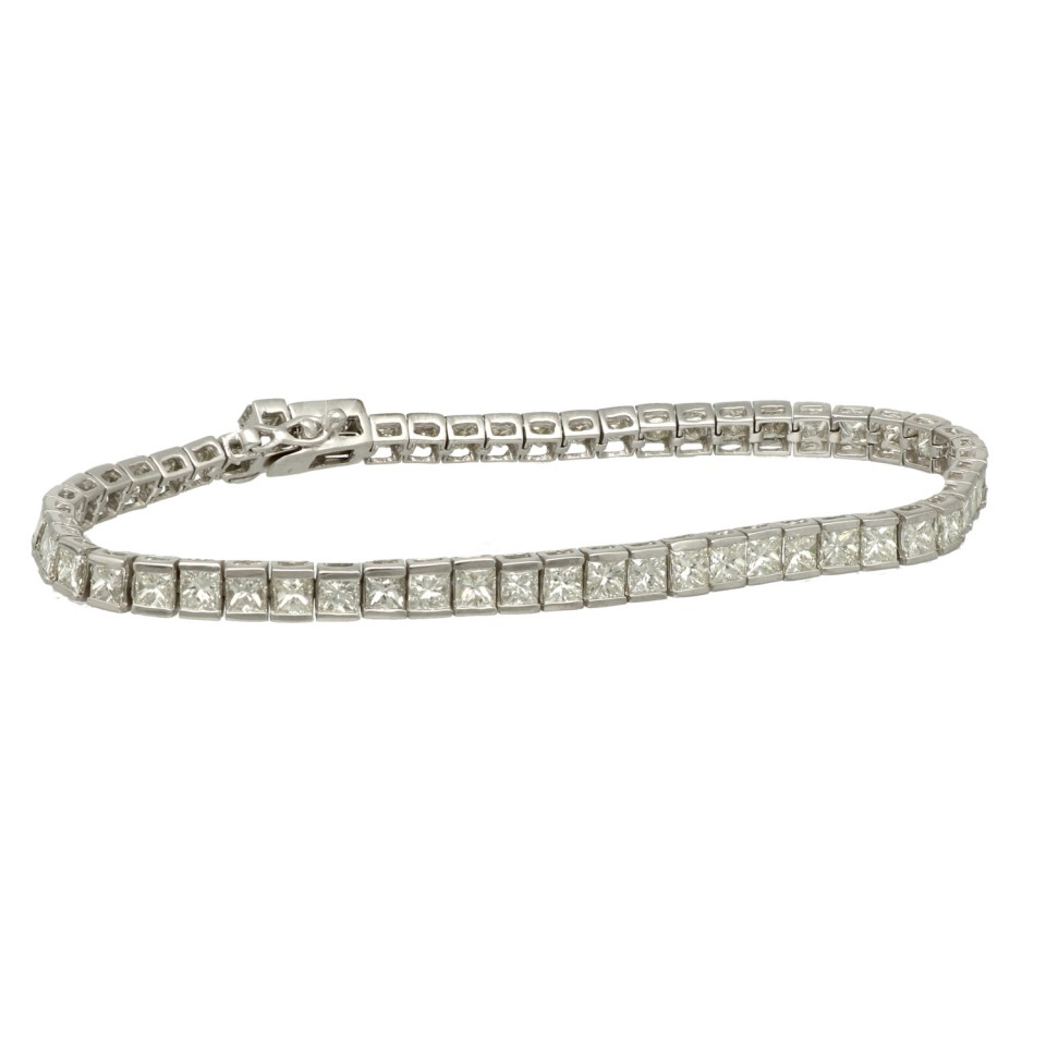 Witgouden Tennisarmband met Princess Diamant ca. 9 Ct.