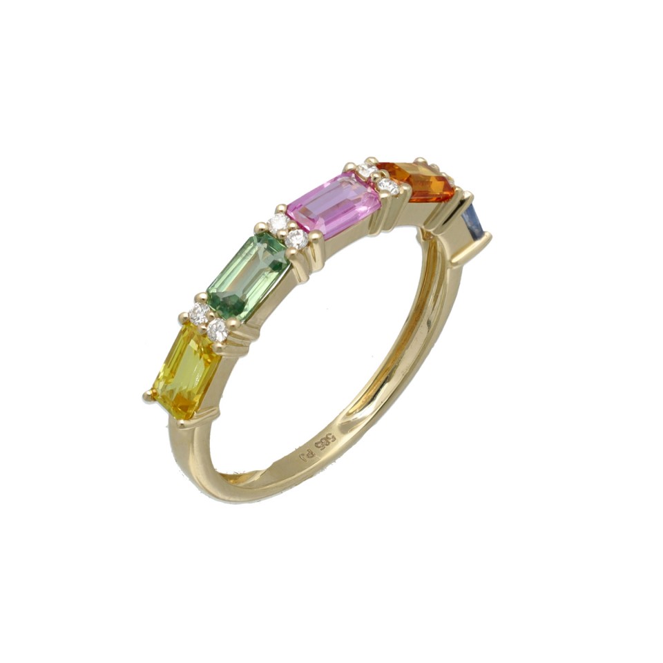 14Krt. gouden 'Rainbow' ring met saffieren