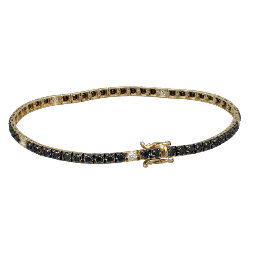14 Krt. Gouden Tennisarmband met Zwarte Diamant. 2.22Ct.