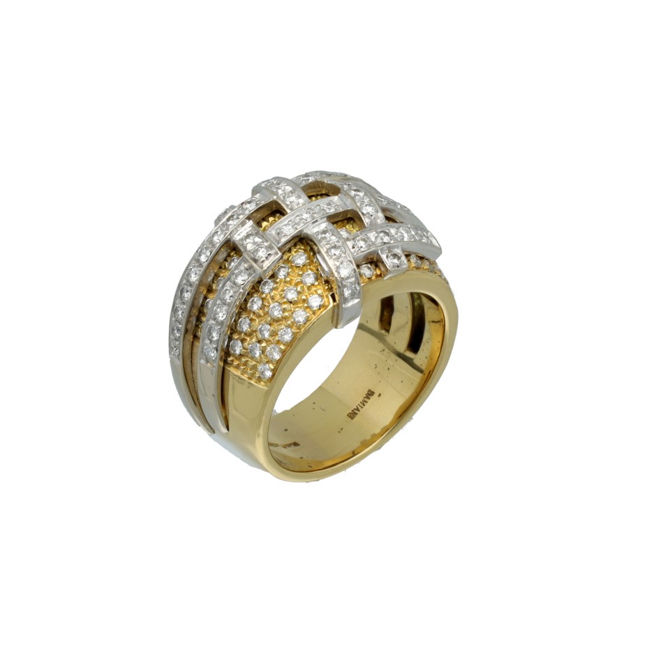 18 Krt. bi-color ring met briljanten. Label  Damiani