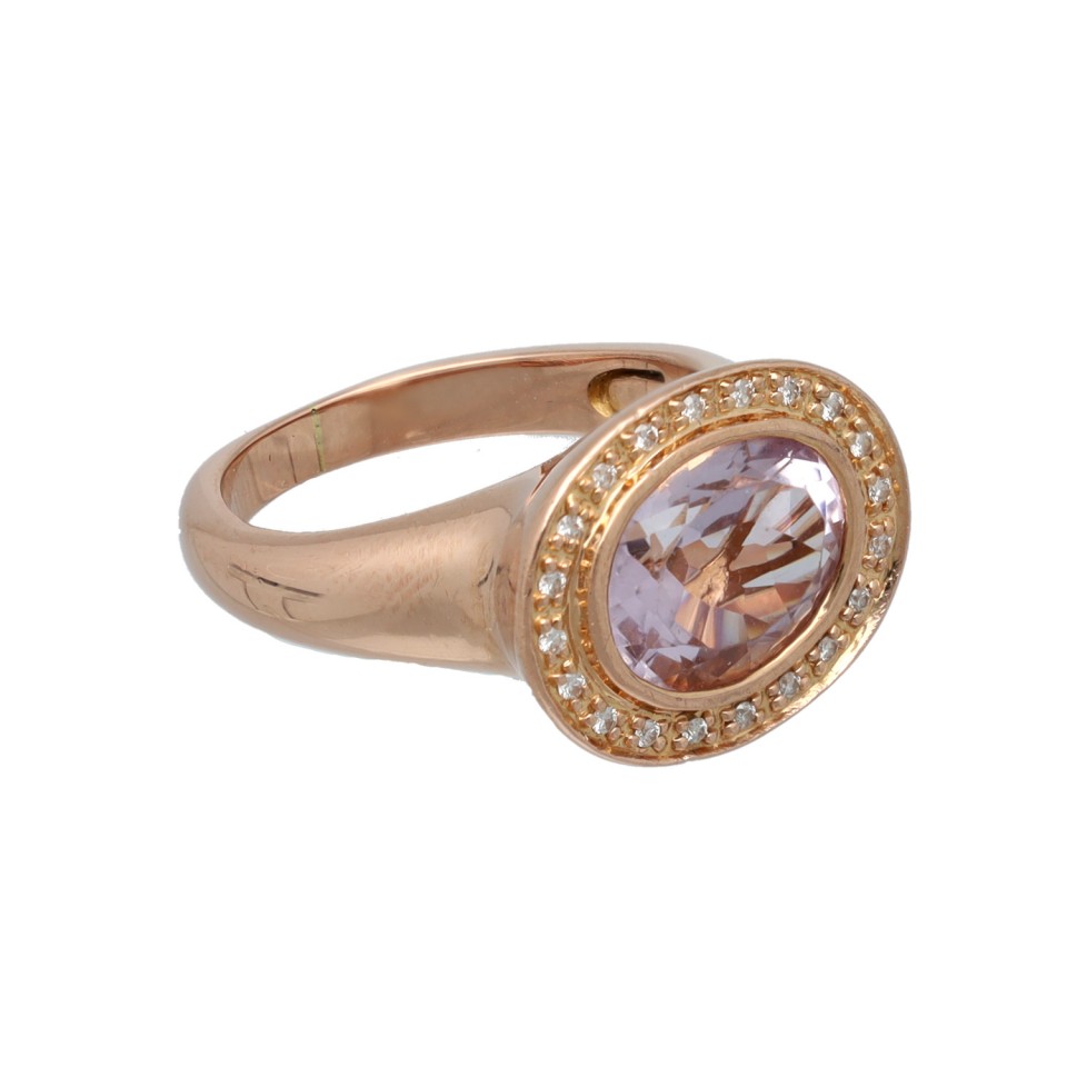 14 krt Rose gouden ring met Amethist en Diamant
