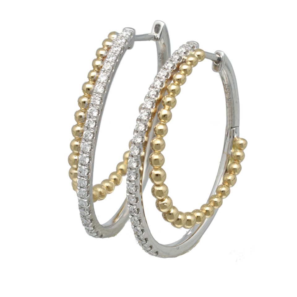 14 Krt Bi-Color Oorringen met Briljant 0.46 Ct