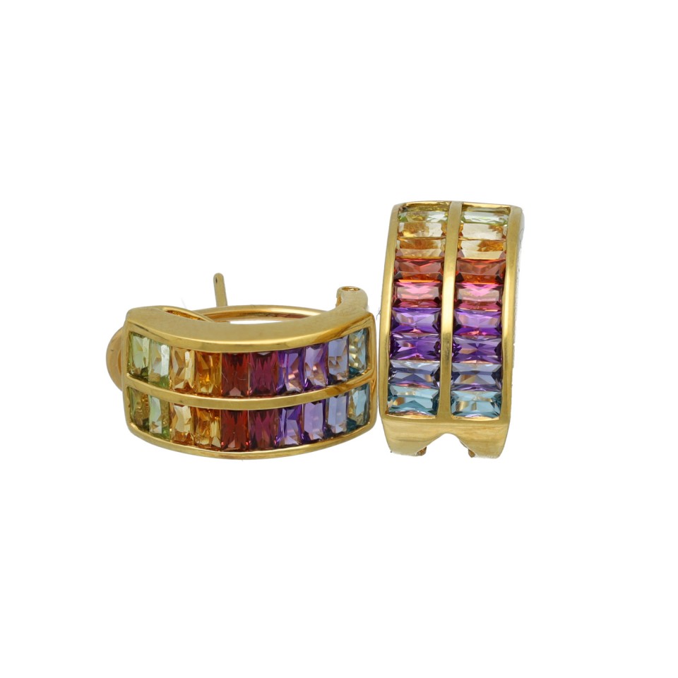 18 krt Geelgouden Rainbow Oorbellen met kleurstenen.
