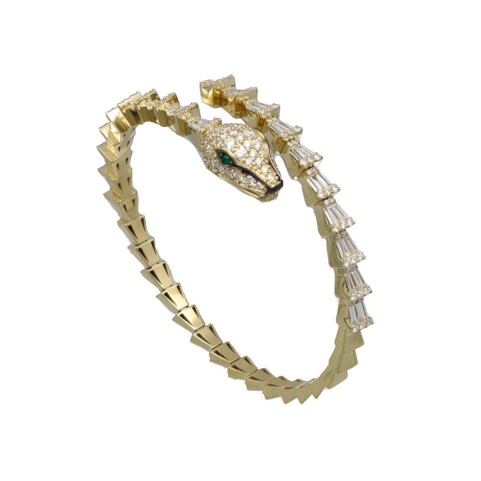 Serpenti Diamanten-Smaragd Armband. 2.85 Ct