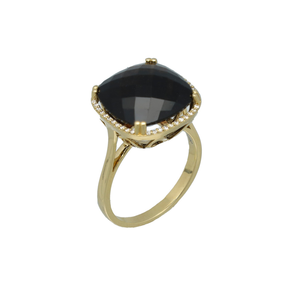 14 Krt Entourage ring met Briljant en Rook Quartz