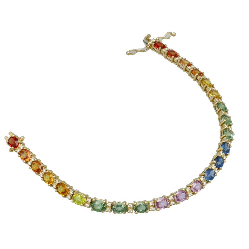 14Krt gouden Armband 'Rainbow' saffieren en Briljant