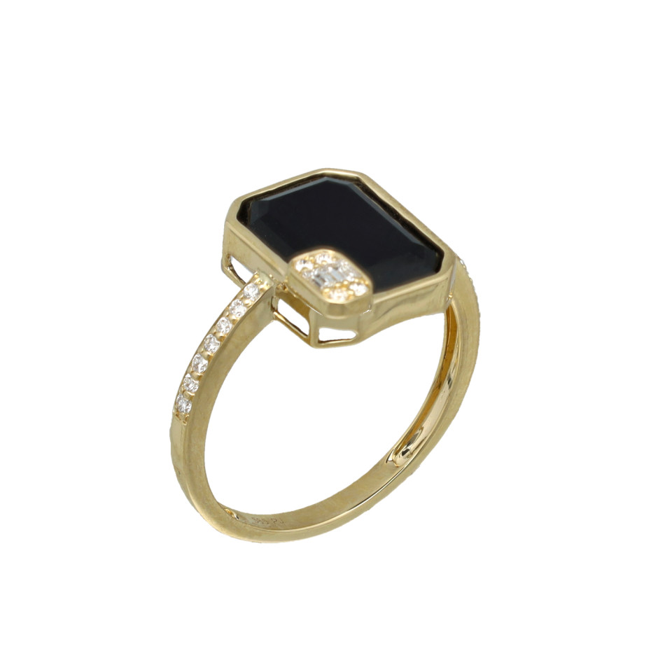 14 krt Ring met Diamant en Onyx.