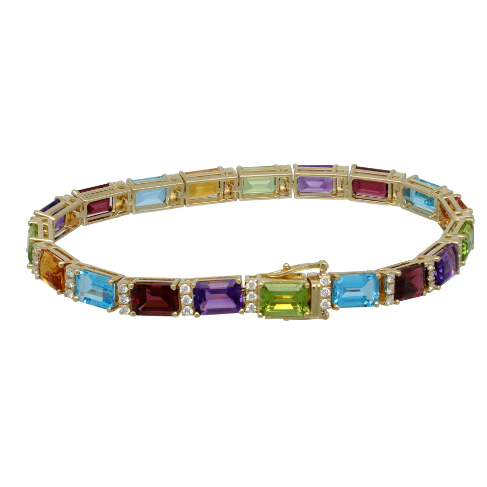 Gouden Rainbow Armband met Diamant en Edelstenen.
