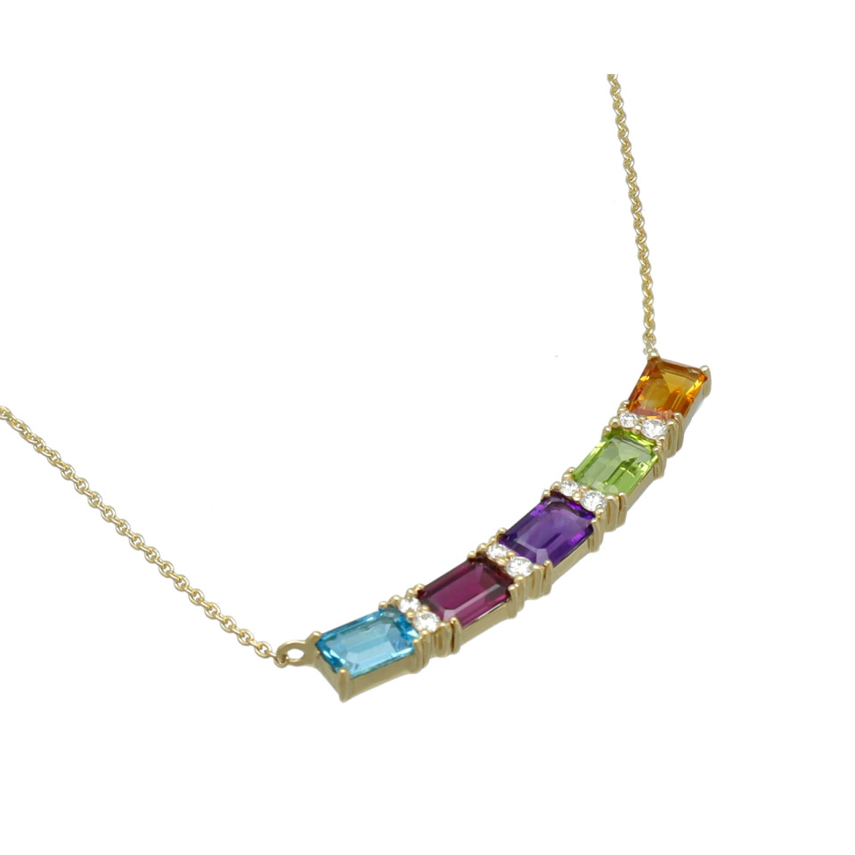 14 Krt Rainbow Collier met Diamant en Edelstenen.