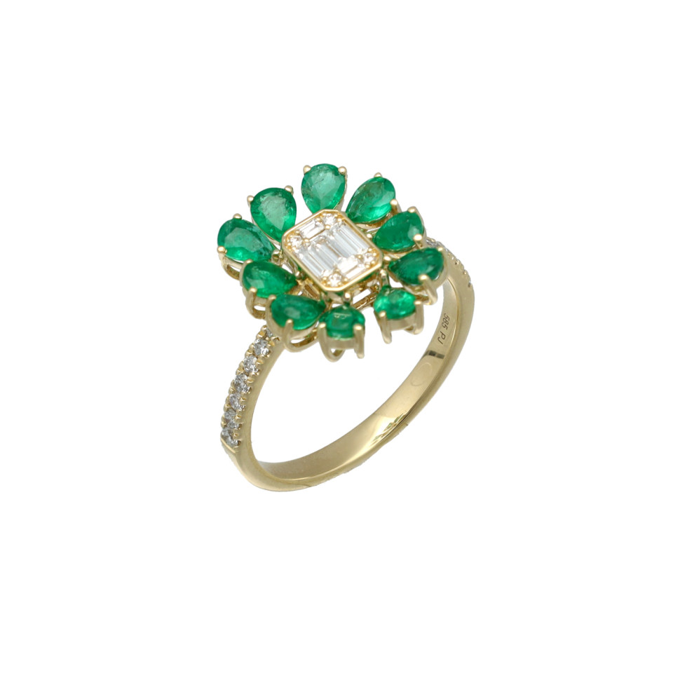 Entourage Ring met Smaragd en Diamant.