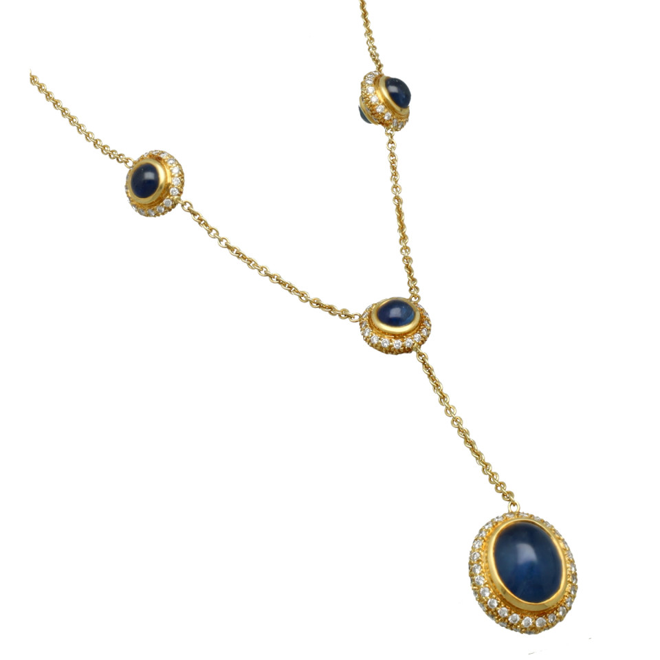 18 Krt. vintage collier blauwe saffieren-diamanten