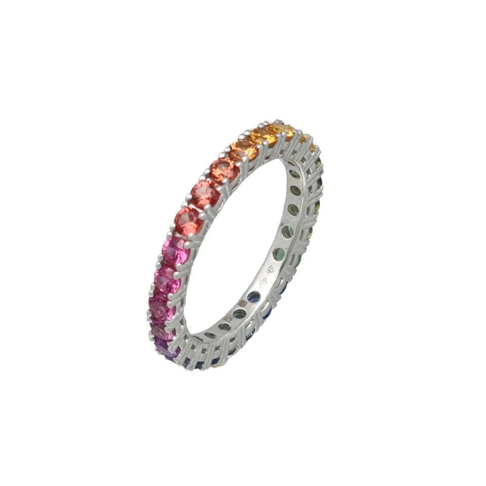 Witgouden Rainbow ring met gekleurde saffieren