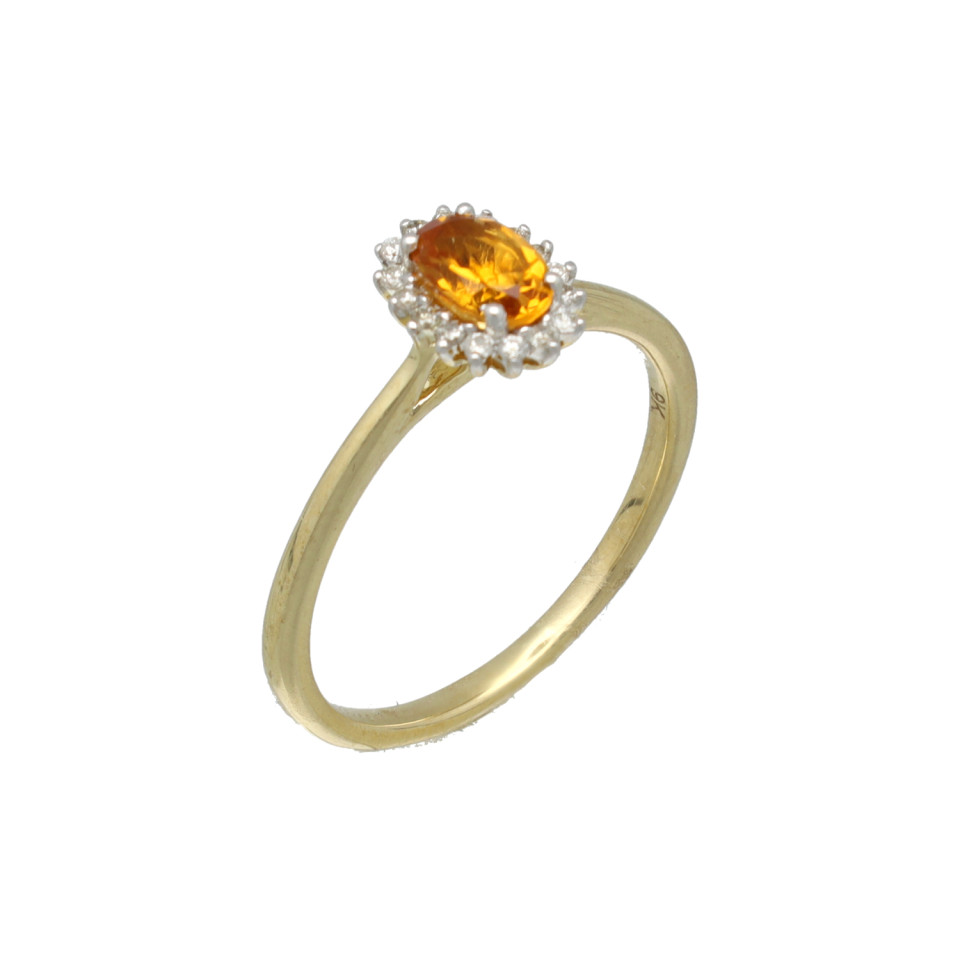 9 Krt Entourage ring met Citrien en Briljant