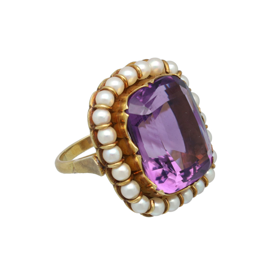 14Krt. gouden Statement ring Amethist en parels