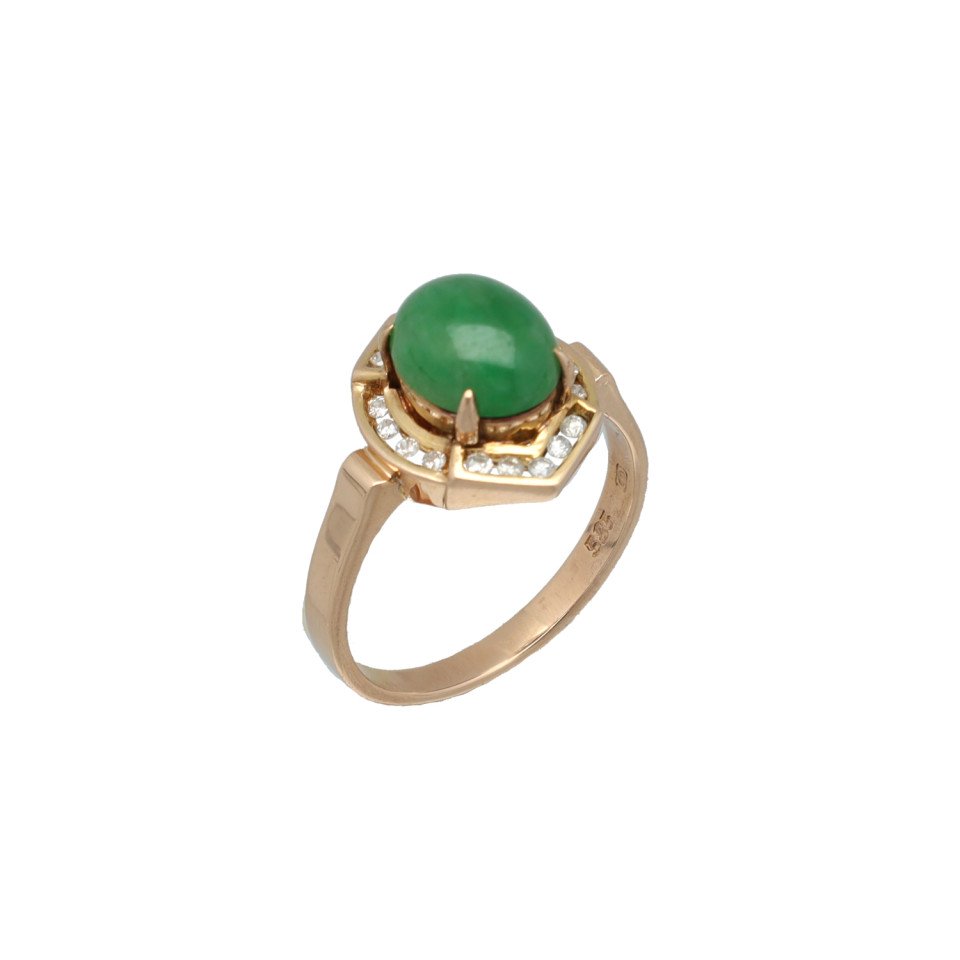 14 Krt Rose Gouden ring met Jade en Diamant
