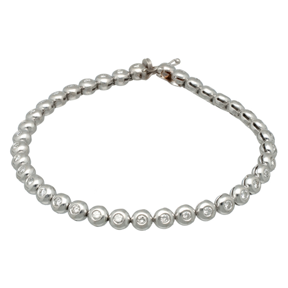 18 Krt Witgouden Tennis Armband ca. 1.15 Ct